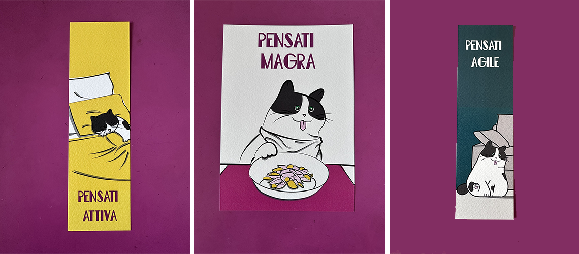 Illustrazioni Vita da Smilla, progetto editoriale di Senza Grilli per la testa con il racconto delle avventure di una gatta bianca e nera da appartamento, quando rimane sola a casa